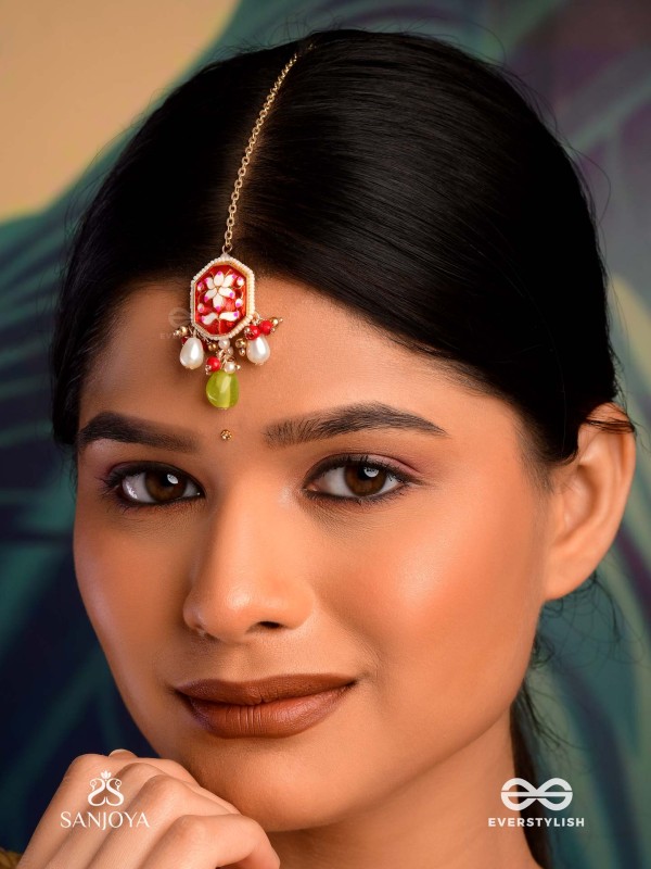 PADMALATA - LOTUS CREEPER - ENAMELED LOTUS PATTERN MAANGTIKA WITH PEARLS AND BEAD DROPS