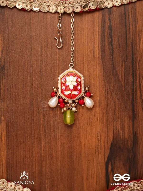 PADMALATA - LOTUS CREEPER - ENAMELED LOTUS PATTERN MAANGTIKA WITH PEARLS AND BEAD DROPS