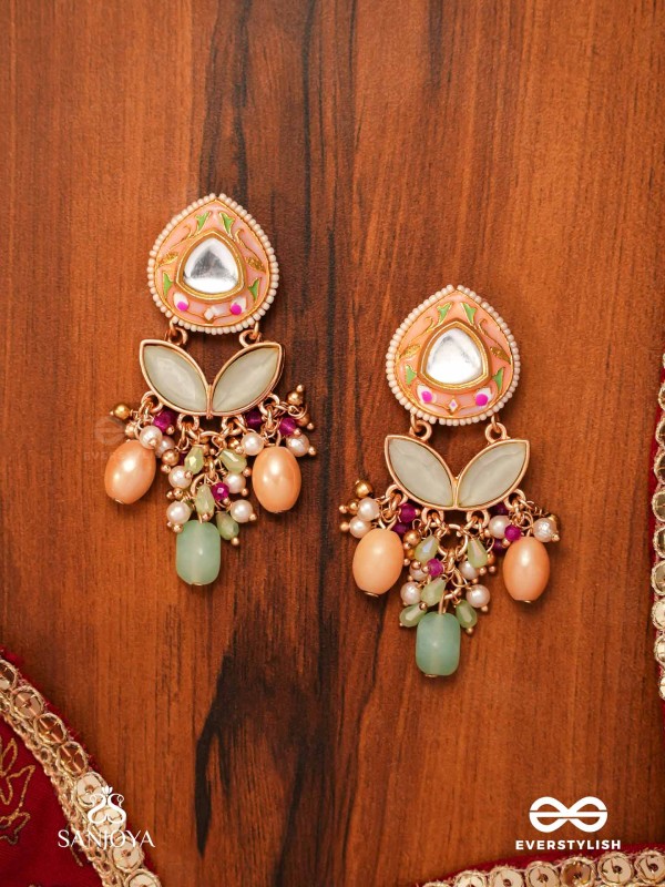 VASANTILATA - SPRING VINE- CHARMING PASTEL KUNDAN EARRINGS WITH GEMSTONES, BEADS AND PEARL DROPS
