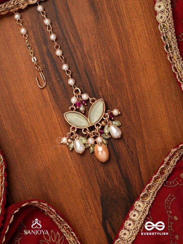 VASANTILATA - SPRING VINE- CHARMING PASTEL KUNDAN MAANGTIKA WITH GEMSTONES, BEADS AND PEARL DROPS