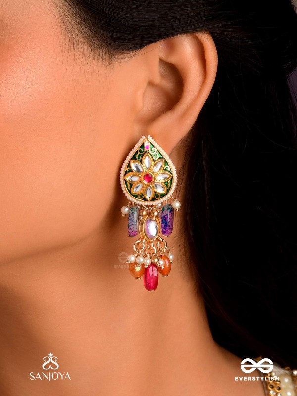 RANGKUSUMA - BLOOM OF COLORS- VIBRANT KUNDAN EARRINGS WITH BEADS, PEARLS AND ENAMELLING