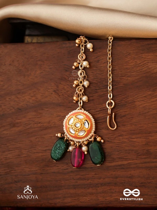RANGKUSUMA - BLOOM OF COLORS- VIBRANT KUNDAN MAANGTIKA WITH BEADS, PEARLS AND ENAMELLING