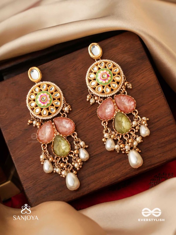 TARUNIMA - FRESHNESS- SIMPLE GRACEFUL EARRINGS WITH GEMSTONES, KUNDAN AND PEARLS