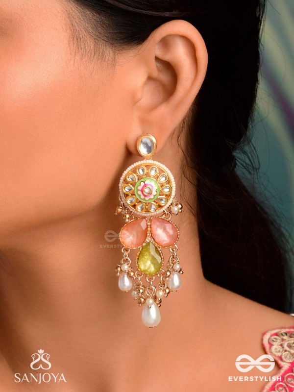 TARUNIMA - FRESHNESS- SIMPLE GRACEFUL EARRINGS WITH GEMSTONES, KUNDAN AND PEARLS
