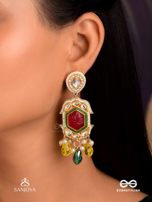 SURYAPRABHA - SUN’S AURA- LUXE HERITAGE KUNDAN EARRINGS WITH PEARLS, BEADS AND GEMSTONES