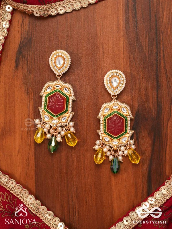 SURYAPRABHA - SUN’S AURA- LUXE HERITAGE KUNDAN EARRINGS WITH PEARLS, BEADS AND GEMSTONES
