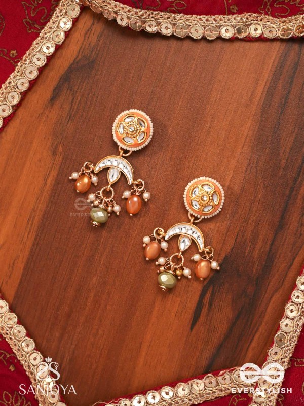 RAGTANIKA - COLORED COMPOSITION- HERITAGE STYLE KUNDAN EARRINGS WITH PEARLS AND BEADS