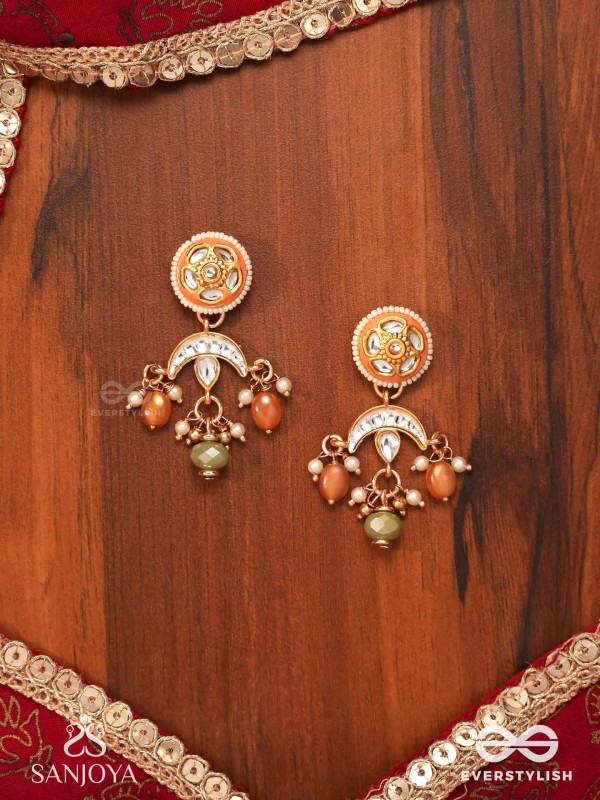 RAGTANIKA - COLORED COMPOSITION- HERITAGE STYLE KUNDAN EARRINGS WITH PEARLS AND BEADS