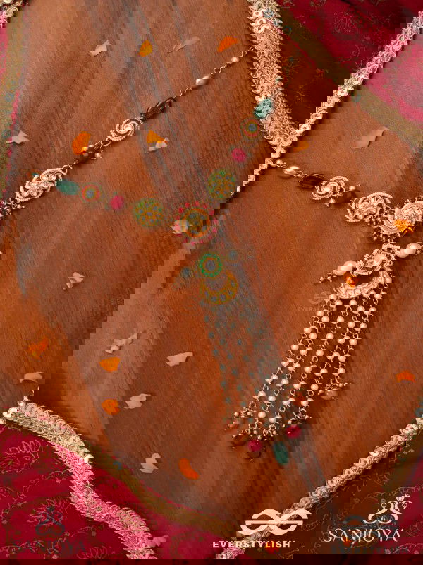 UTKALINI - EXQUISITELY DESIGNED- ENAMEL KUNDAN NECKPIECE WITH LAYERED PEARL FRINGES AND VIBRANT BEADS