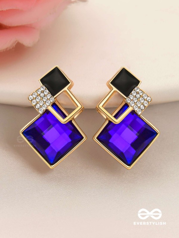 MIDNIGHT GLINT- VIBRANT BLUE GEM  GEOMETRIC EARRINGS