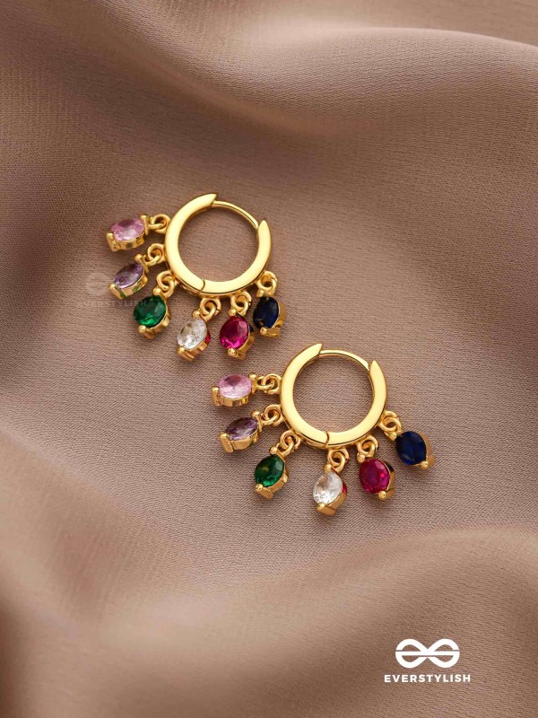 CRYSTAL FIESTA- VIBRANT GEMSTONE DROPS ON LUSTROUS GOLD HOOPS