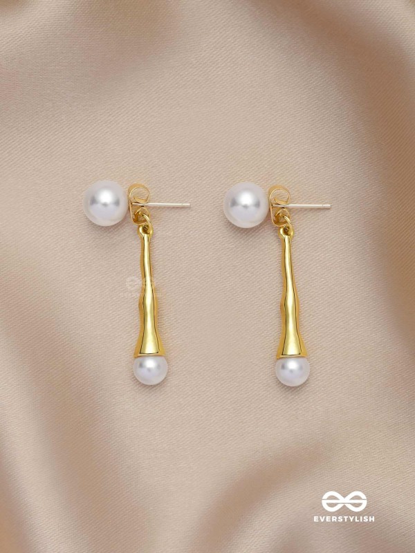GOLDEN PEARL DROP-  CONTEMPORARY GOLDEN DROP EARRINGS