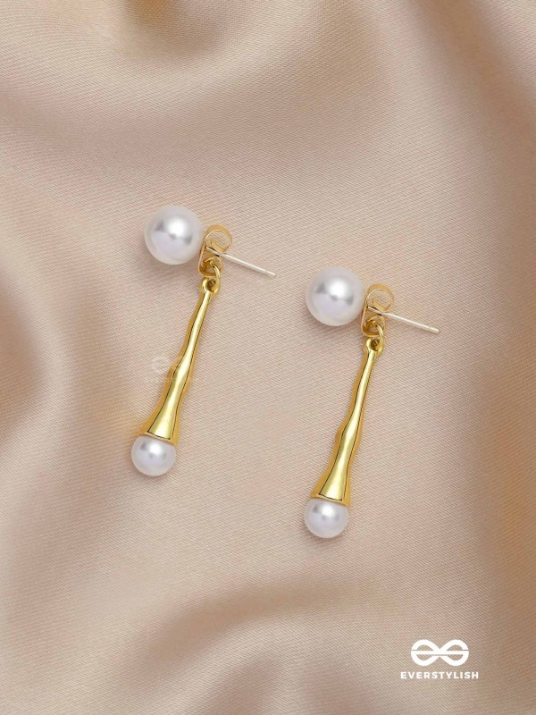 GOLDEN PEARL DROP-  CONTEMPORARY GOLDEN DROP EARRINGS