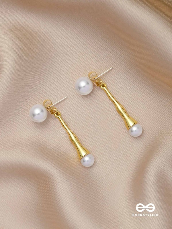 GOLDEN PEARL DROP-  CONTEMPORARY GOLDEN DROP EARRINGS