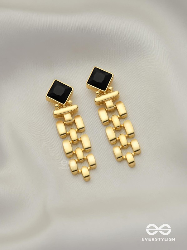 BLACK AURA-  BLACK AND GOLD STATEMENT EARRINGS