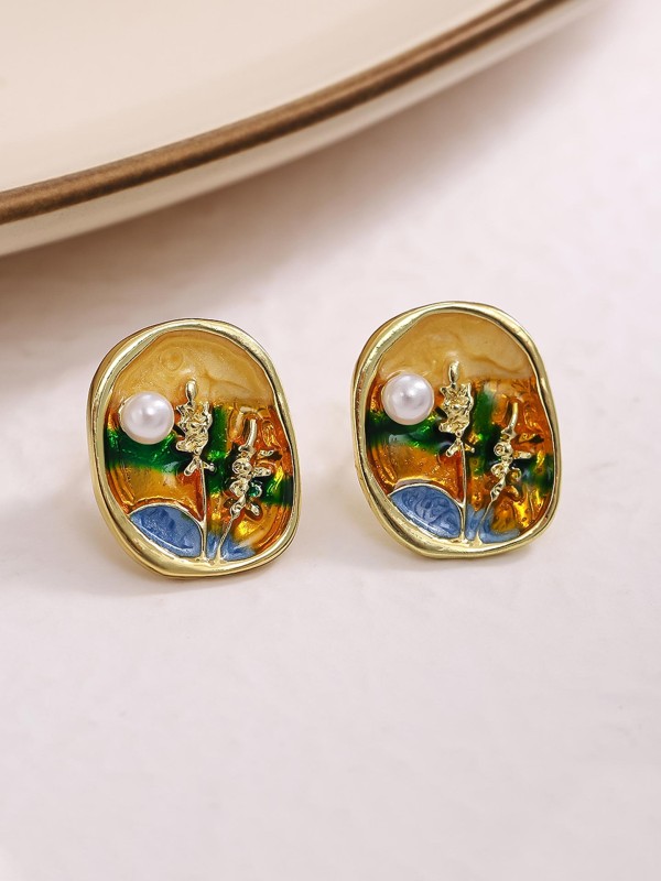 SUNLIT BLOOM-  ENAMEL EARRINGS WITH FLORAL MOTIF AND PEARLS