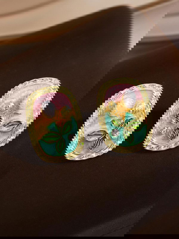 FLORAL MUSE- STATEMENT EARRINGS WITH EMBOSSED FLOWERS AND PEARLS