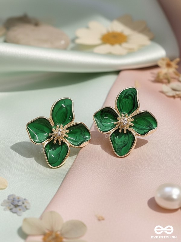 EMERALD BLOOM- STATEMENT FLORAL STUDS