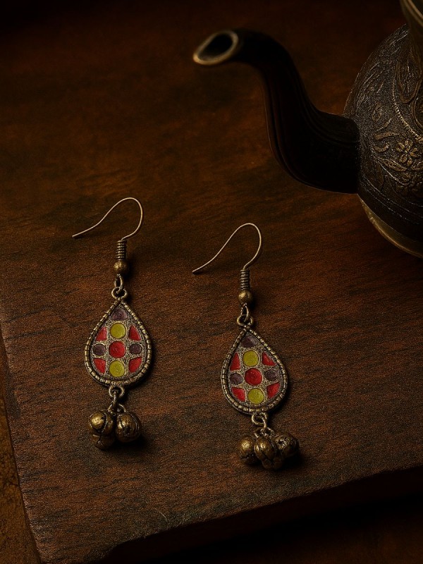 RANG CHARM- OXIDISED ENAMELLED TEARDROP EARRING