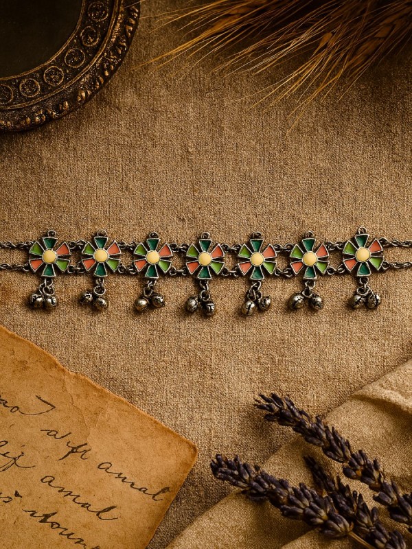 SPRING WHIM- OXIDISED FLORAL CHARM CHOKER