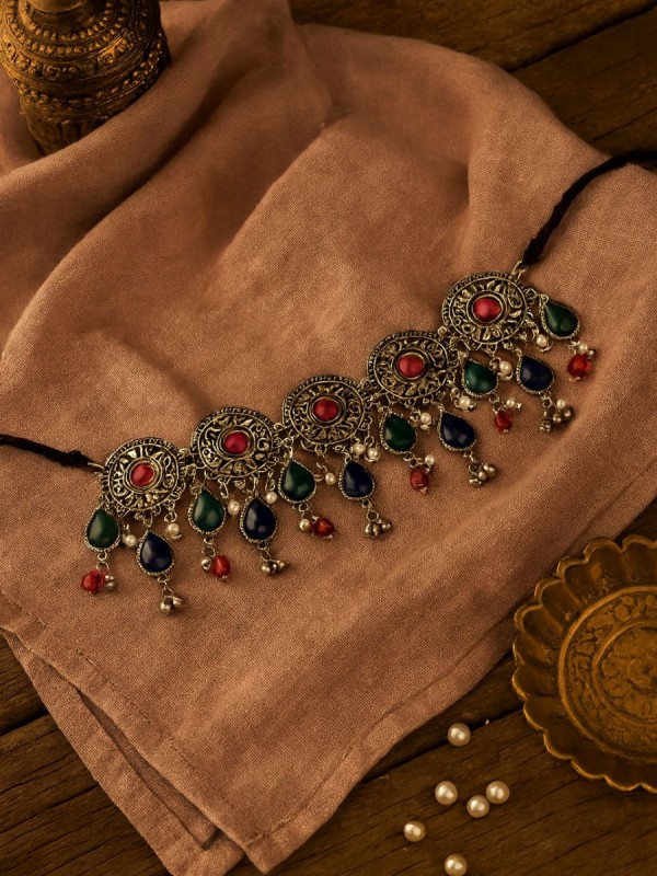 NAZAAKAT - DETAILED BEADED OXIDISED NECKLACE