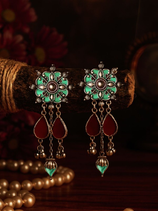 ROYAL NOMAD - ENAMELLED FLORAL OXIDISED EARRING