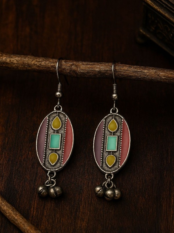  BAZAAR BEAT- OVAL ENAMELLED OXIDISED EARRINGS