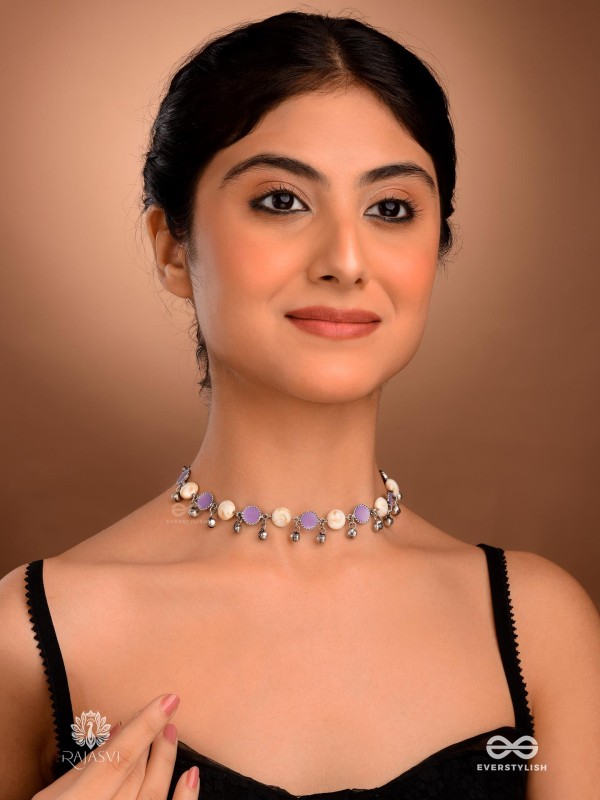 LAVENDER LINK - OXIDISED CHAIN NECKLACE