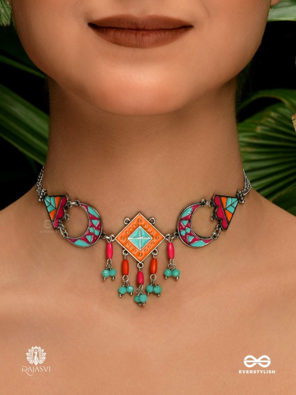 FOLK FLAIR - GEOMETRIC ENAMELLED OXIDISED NECKLACE