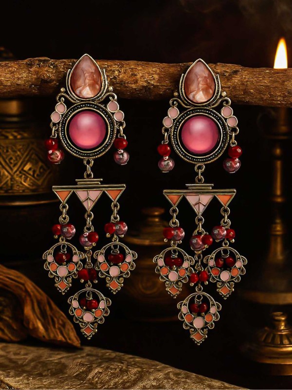 DESI BLOOM- BLOOMING PINK AND PEACH STATEMENT EARRINGS  