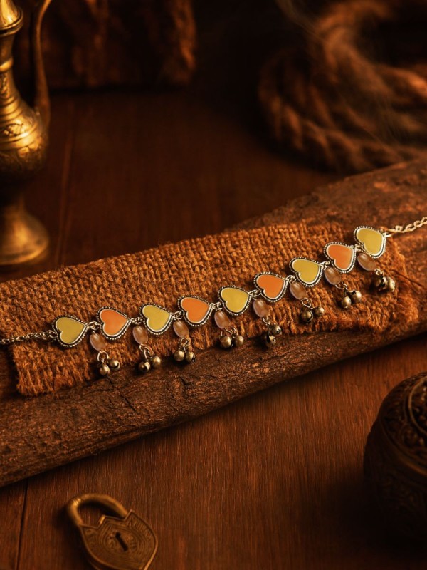 SUNBURST CHARM - ENAMELLED OXIDISED CHARM NECKLACE