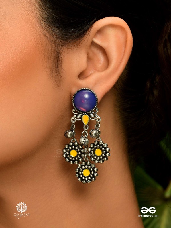 FLORA DROP – MODERN YELLOW DOT OXIDISED EARRINGS 