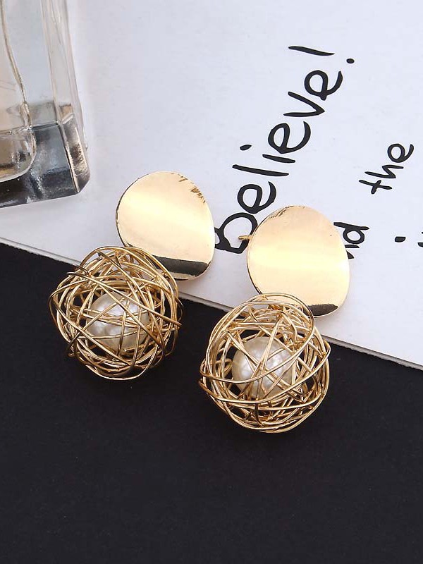 Mirror reflection- pearl in a cage of gold earrings