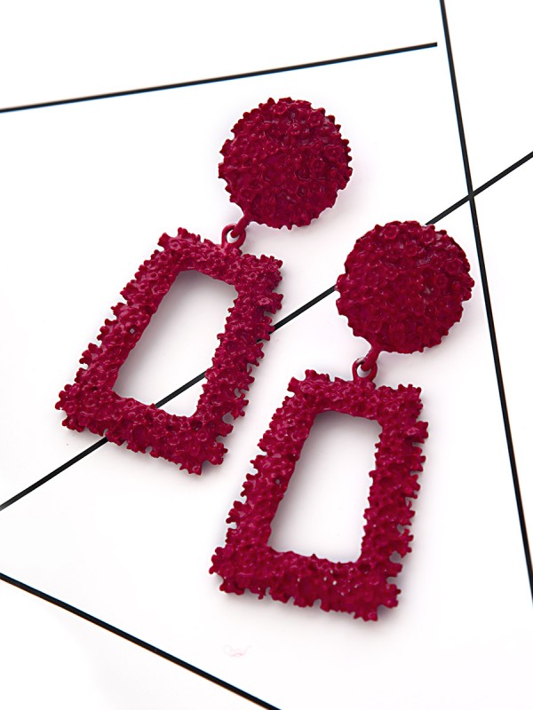 The Shimmery Diva Classic Geometric Earrings - Scarlet Red