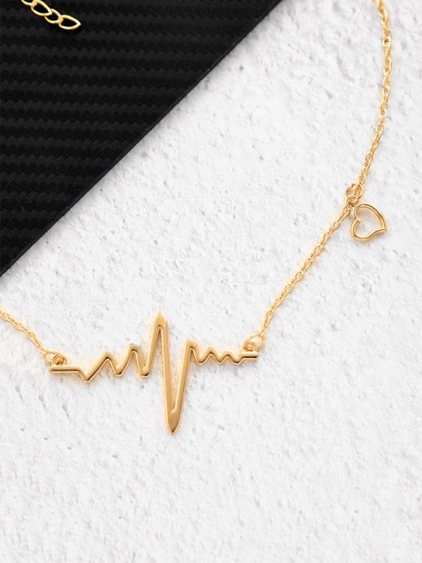 The Elegant Casual Heartbeat Necklace- Golden With Anti-Tarnish Coating 