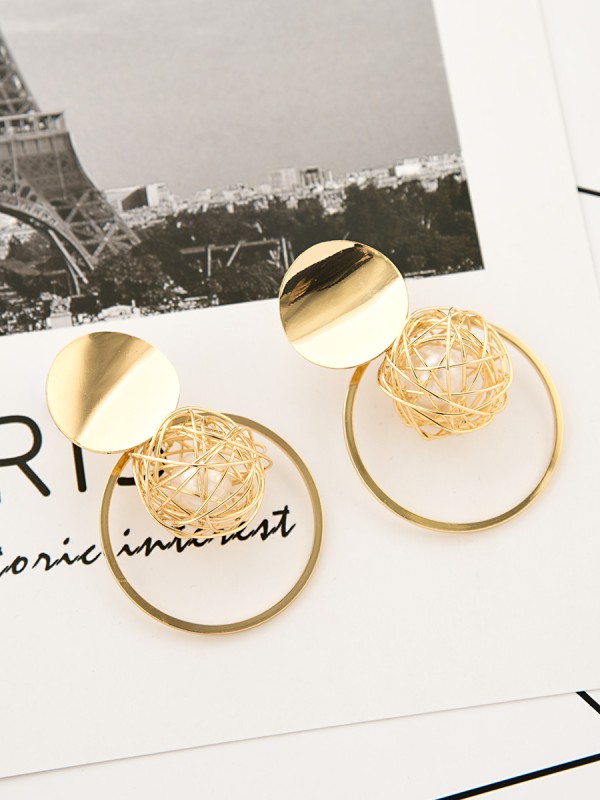 A Geometric Delight - Pearl in a Cage of Gold Earrings