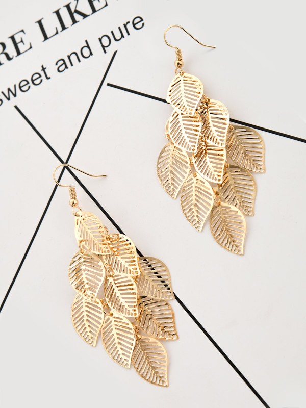 The Leafy Mirage - Golden Metallic Earrings
