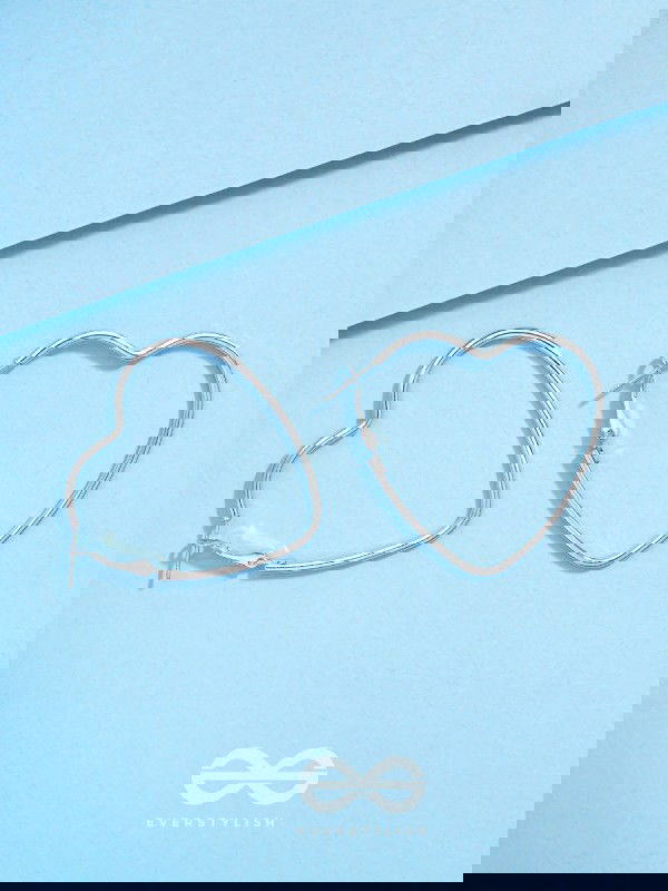 Love Me Like I do - Trendy Heart Hoops- Silver