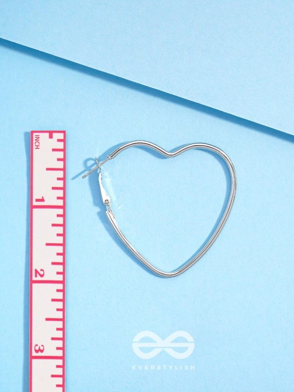 Love Me Like I do - Trendy Heart Hoops- Silver