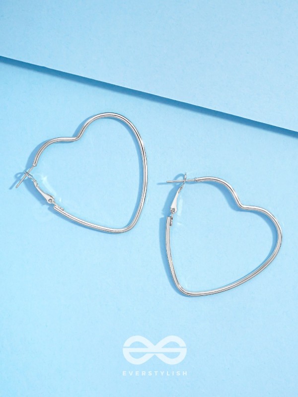 Love Me Like I do - Trendy Heart Hoops- Silver