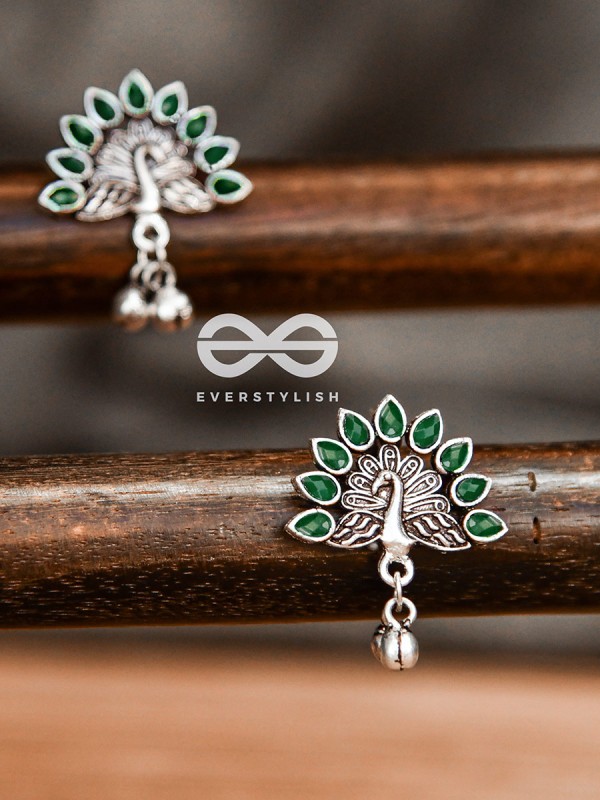 The Embellished Peacock Studs (Emerald Green) - The Melodious Ghungroo Collection