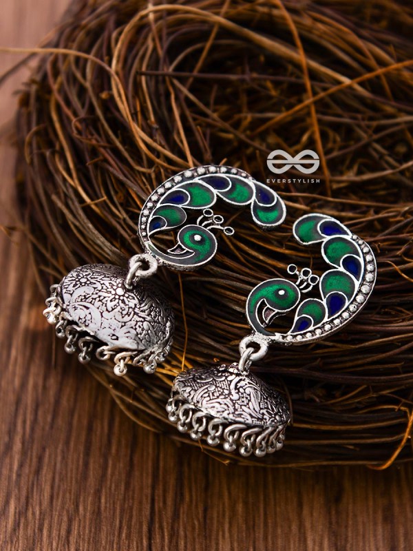 The Elegant Enamelled Peacock With Floral Print Jhumkis