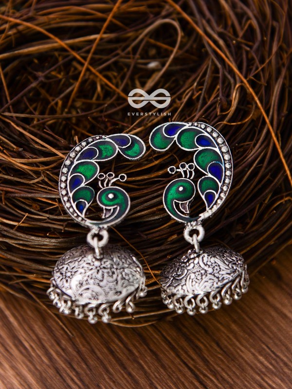The Elegant Enamelled Peacock With Floral Print Jhumkis