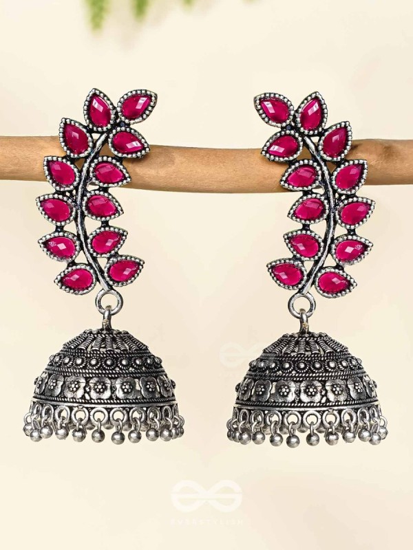 The Elegance of Nature (Ruby Red) Jhumkas - Embellished Oxidised Collection