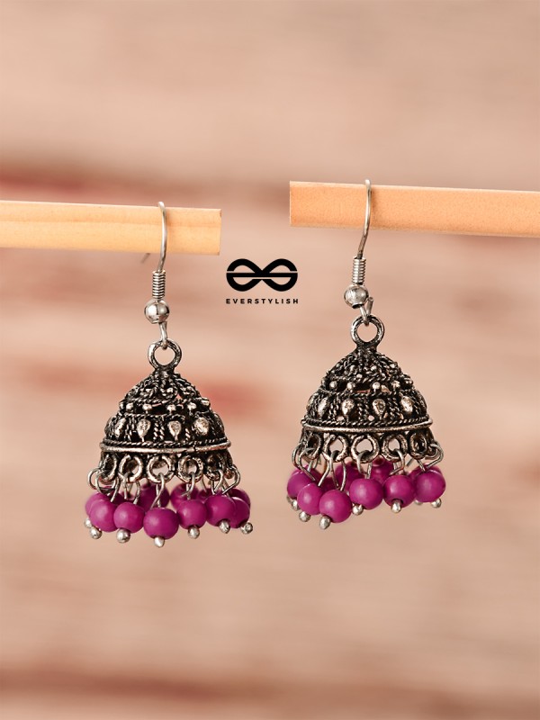 The Little Boho Oxidised Jhumkas (Pink) - Oxidised Boho Earrings