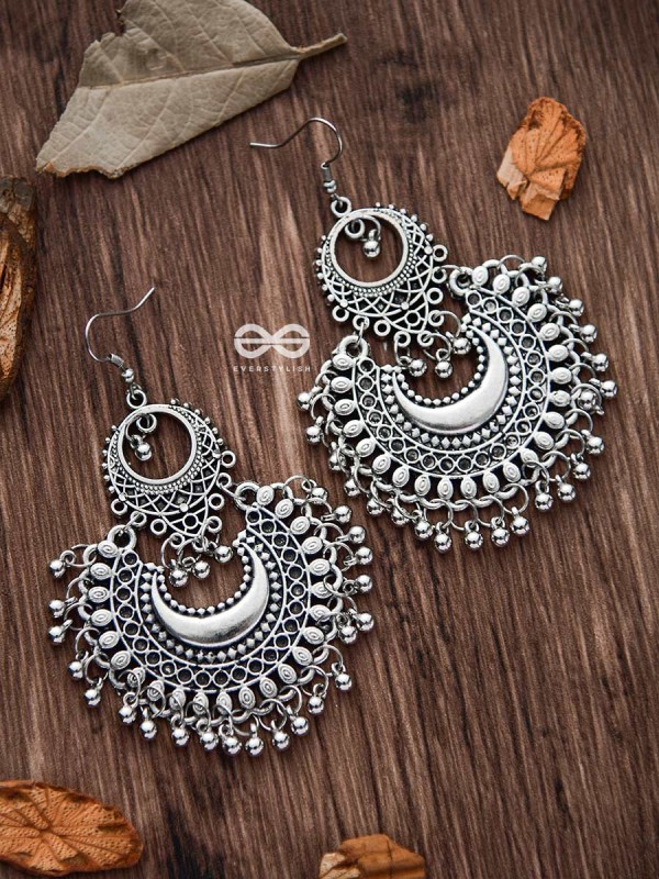 The Meshed Moon - Oxidised Boho Earrings