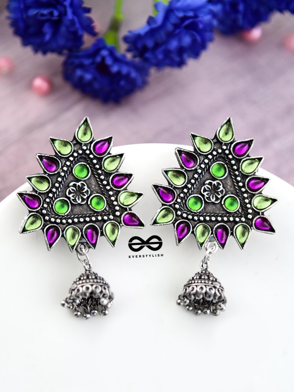 The Ethnic Wonders (Purple Green) - Embellished Oxidised Earrings