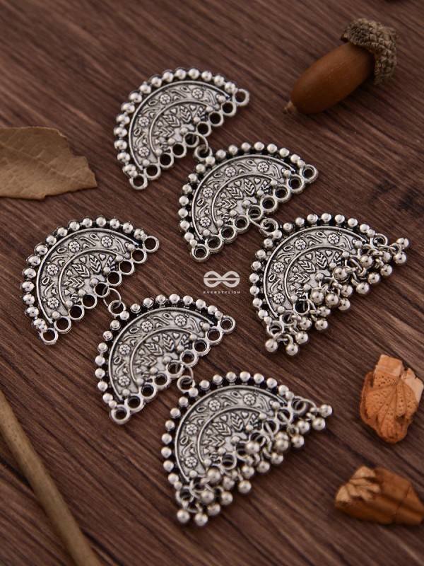 The Three-tier Motif Moons - Oxidised Boho Earrings