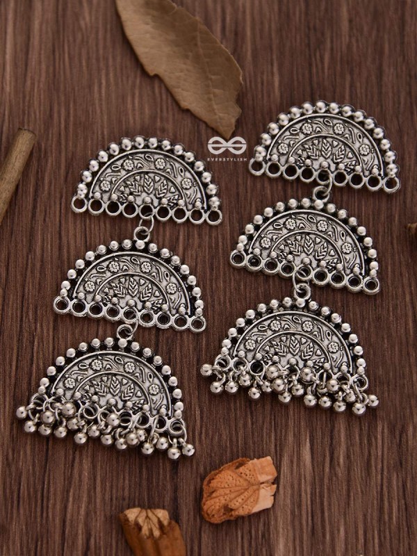 The Three-tier Motif Moons - Oxidised Boho Earrings