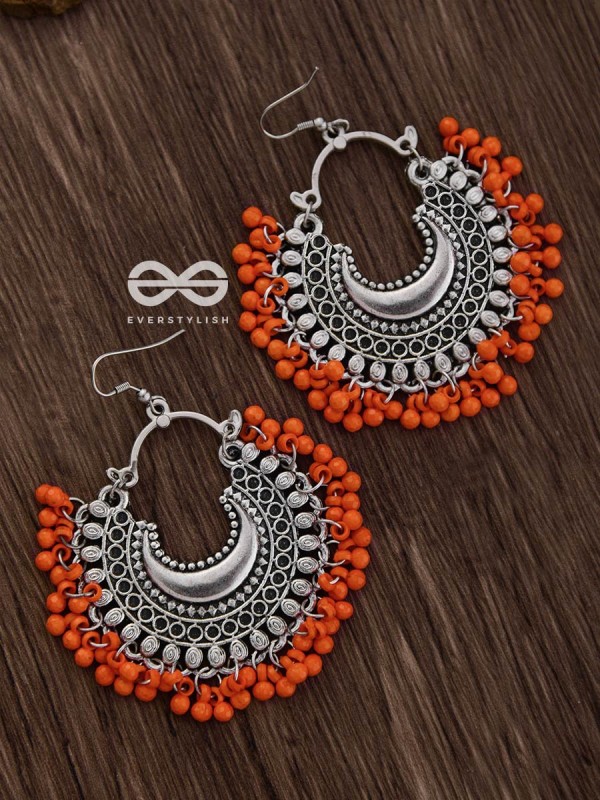 The Motif Moon (Orange) - Oxidised Chandbali Earrings